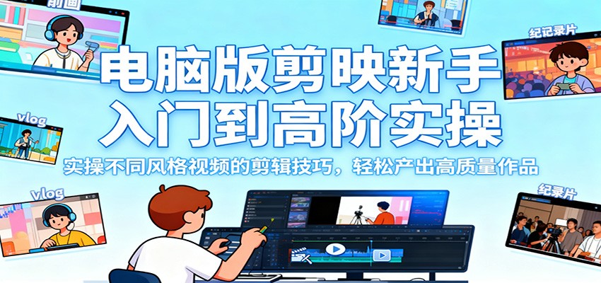 电脑版剪映新手入门到高阶实操，实操不同风格视频的剪辑技巧，轻松产出高质量作品-米壳知道—知识分享平台