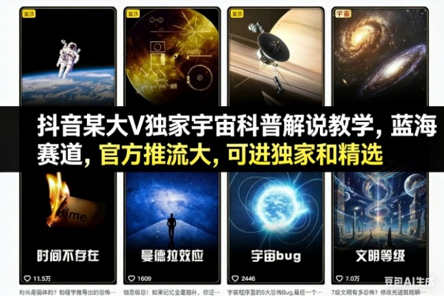 抖音某大V独家宇宙科普解说教学,蓝海赛道,官方推流大,可进独家和精选-米壳知道—知识分享平台