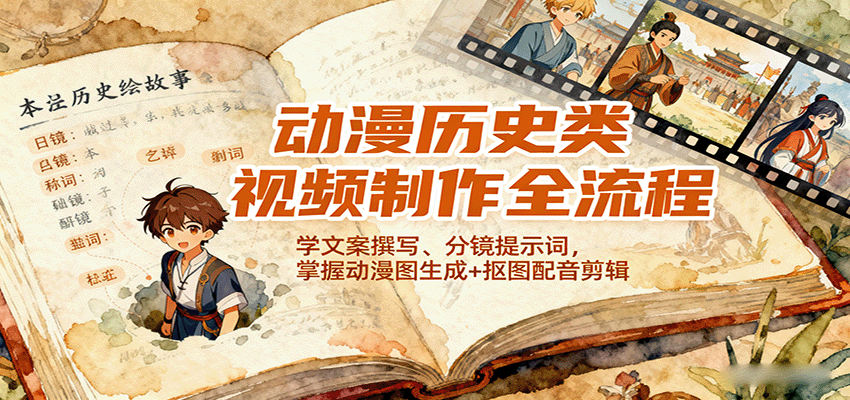 图片[1]-动漫历史类视频制作全流程，学文案撰写、分镜提示词，掌握动漫图生成+抠图配音剪辑-米壳知道—知识分享平台
