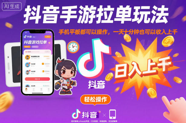 抖音手游拉单玩法，手机平板都可以操作，一天十分钟也可以收入上K【揭秘】-米壳知道—知识分享平台