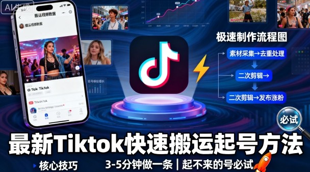 最新Tiktok快速搬运快速起号方法，3-5分钟做一条，起不来的号可以试试-米壳知道—知识分享平台