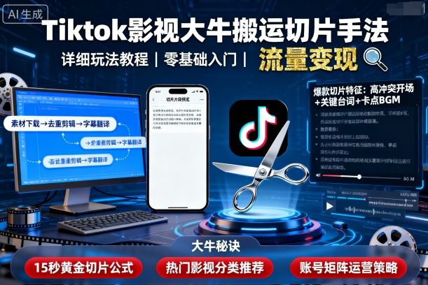 Tiktok影视大牛搬运切片手法，详细玩法教程-米壳知道—知识分享平台