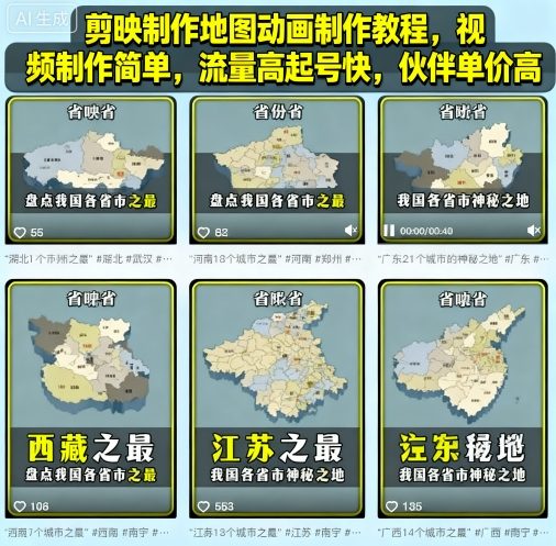 剪映制作地图动画制作教程，视频制作简单，流量高起号快，伙伴单价高-米壳知道—知识分享平台