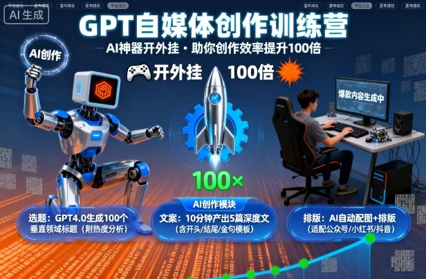 GPT自媒体创作训练营：AI神器开外挂，助你创作效率提升100倍-米壳知道—知识分享平台