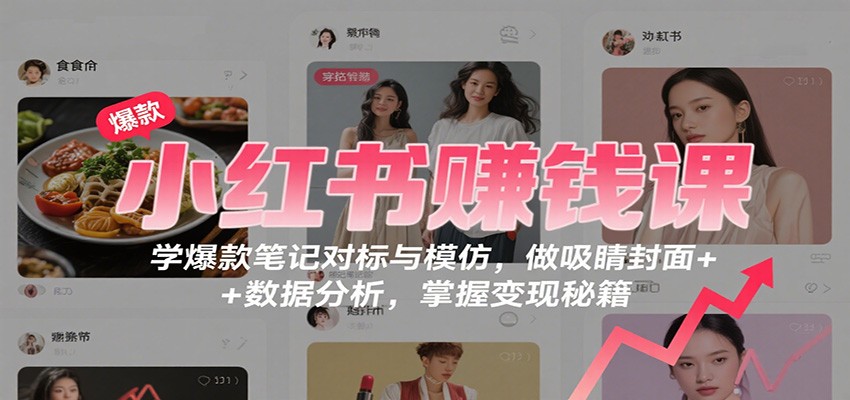 小红书赚钱课：学爆款笔记对标与模仿，做吸睛封面 + 数据分析，掌握变现秘籍-米壳知道—知识分享平台